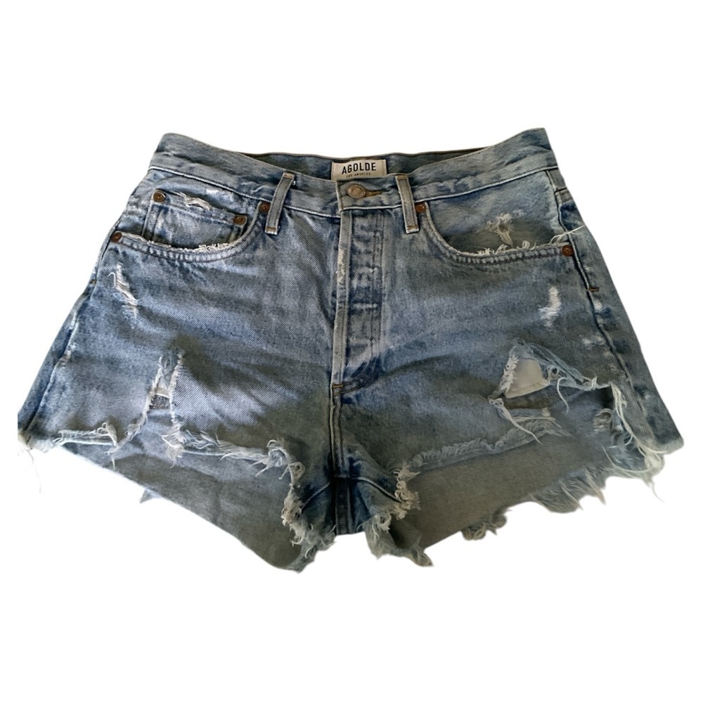 Agolde Distressed Ripped Button Fly Denim Shorts Size 25